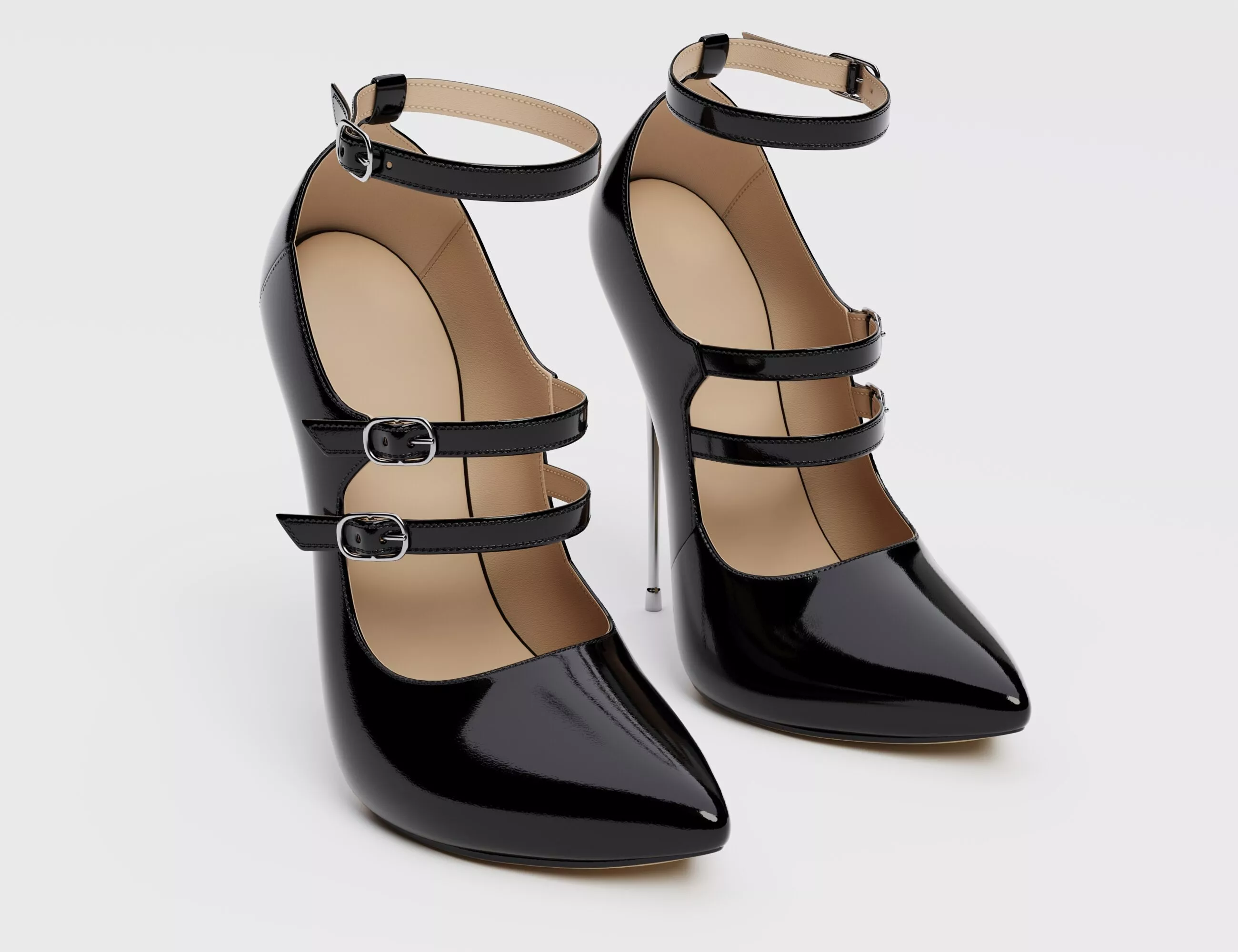 Patent leather strappy high heels Low-poly 3D model