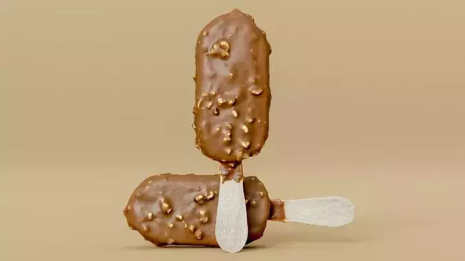 3D Scanned Chocolate Almond Ice Cream Stick Photogrammetry Low-poly 3D model
