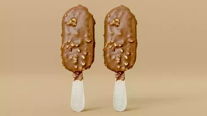 3D Scanned Chocolate Almond Ice Cream Stick  Photogrammetry Low-poly 3D model 2