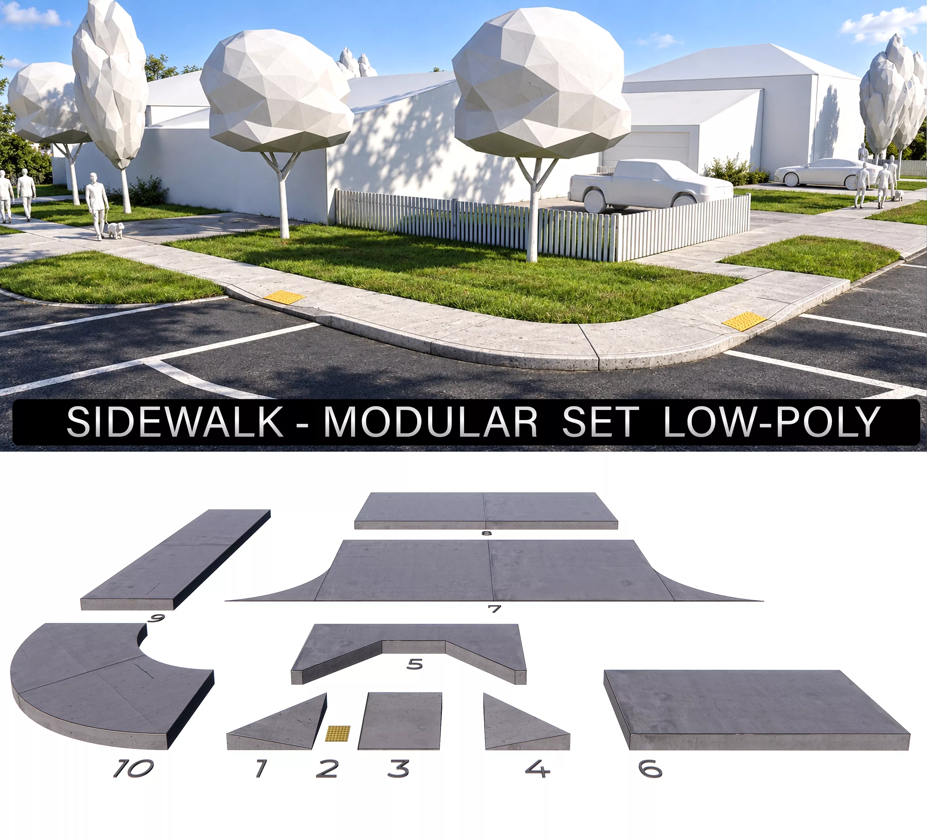Sidewalk - Modular Set Low-poly 3D model