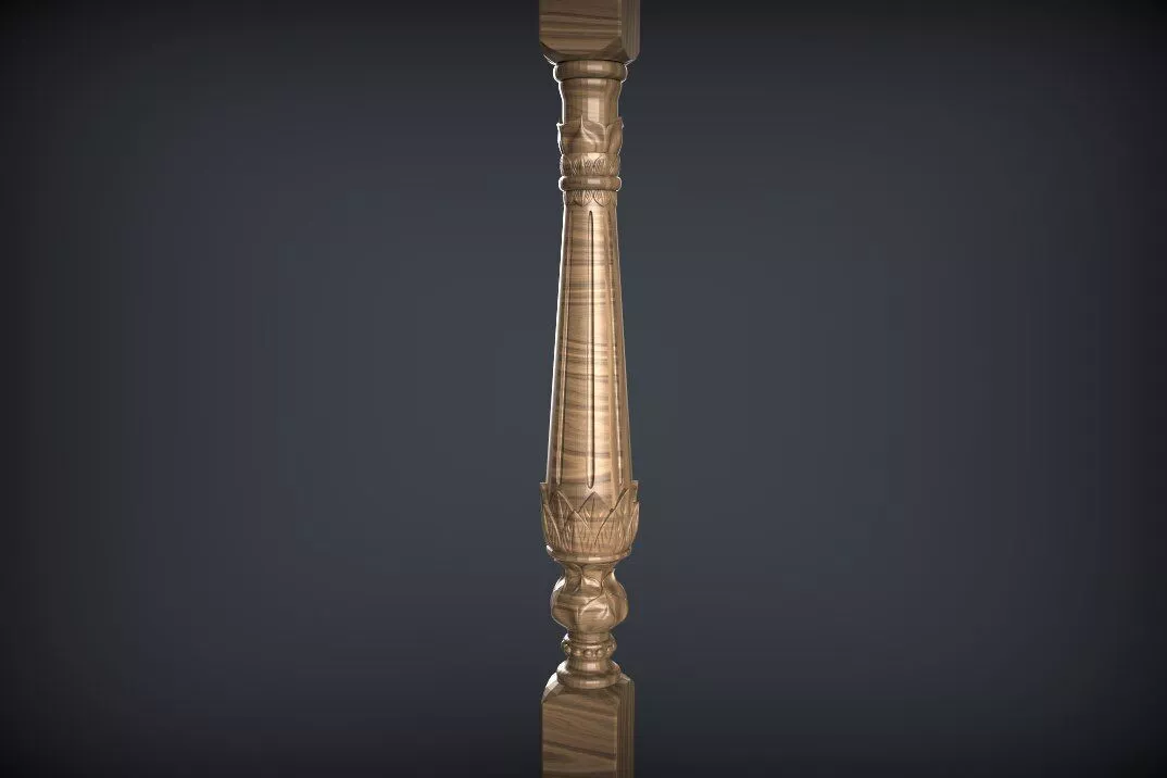 Classic Tapered Baluster and Ornate Lotus Stair Spindle 3D model