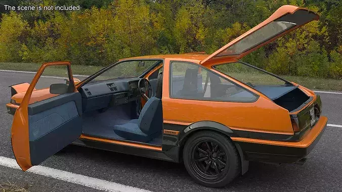 Orange Toyota AE86 Trueno Simplified 3D model 5