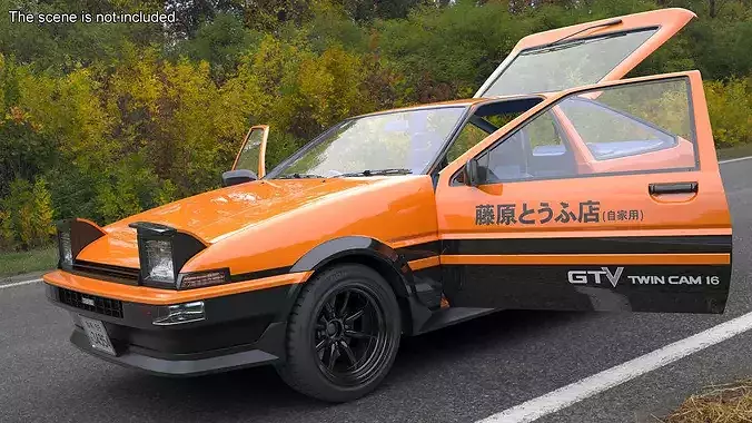 Orange Toyota AE86 Trueno Simplified 3D model 4