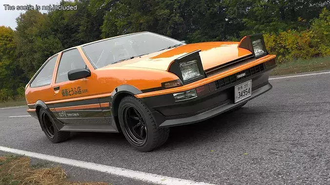 Orange Toyota AE86 Trueno Simplified 3D model 2