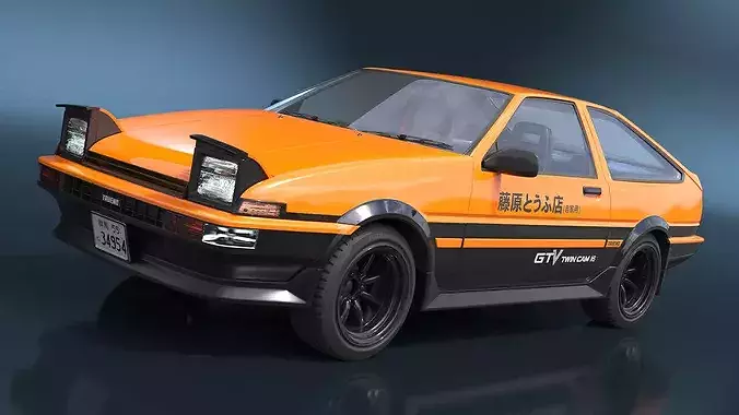 Orange Toyota AE86 Trueno Simplified 3D model 7