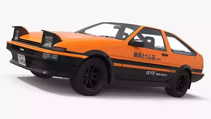 Orange Toyota AE86 Trueno Simplified 3D model