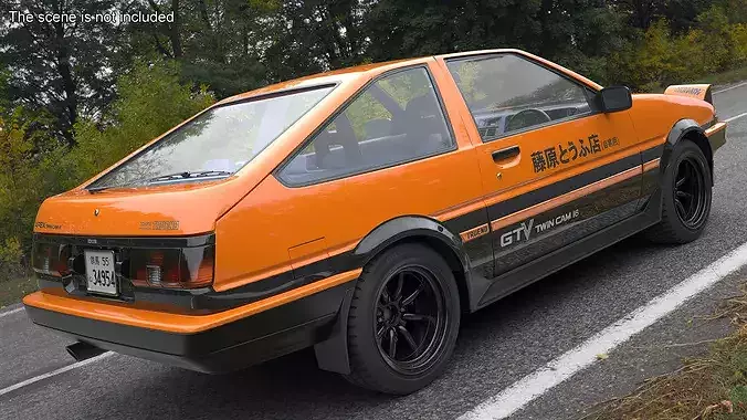 Orange Toyota AE86 Trueno Simplified 3D model 3