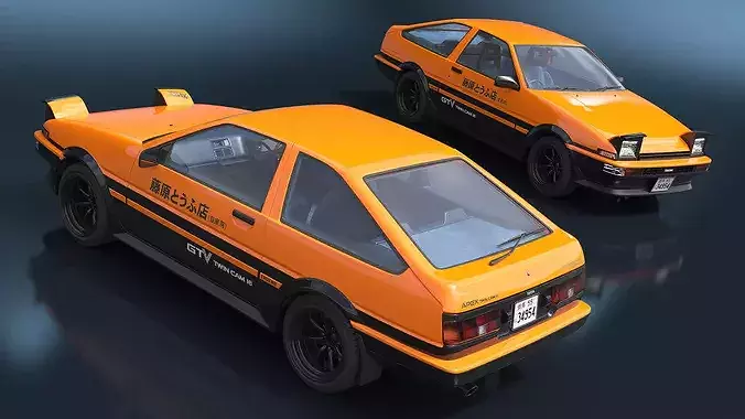 Orange Toyota AE86 Trueno Simplified 3D model 6