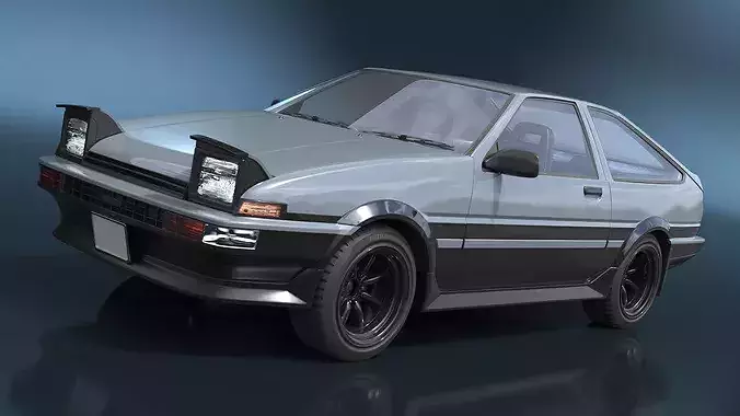 Retro Sport Hatchback 1980s Grey Simplified 3D model 7