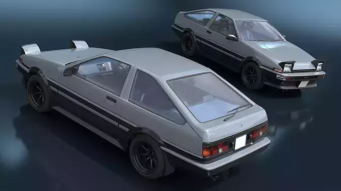 Retro Sport Hatchback 1980s Grey Simplified 3D model 6