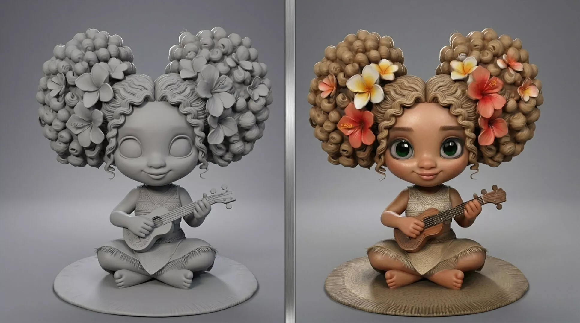 Chibi Ukulele Player 3D Print Ready Cute Anime Miniature 3D print model