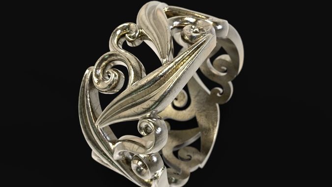 Ring with floral ornament 3D print model 3D print model