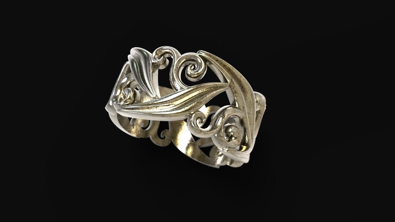 Ring with floral ornament 3D print model 3D print model_9