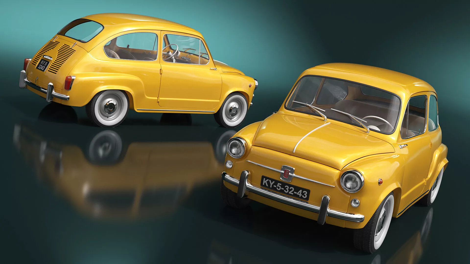 Retro Coupe Fiat 600 Yellow Rigged for Cinema 4D 3D model