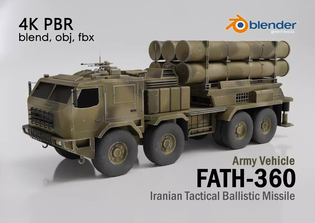 Fath-360 - Iranian Tactical Ballistic Missile System Low-poly 3D model