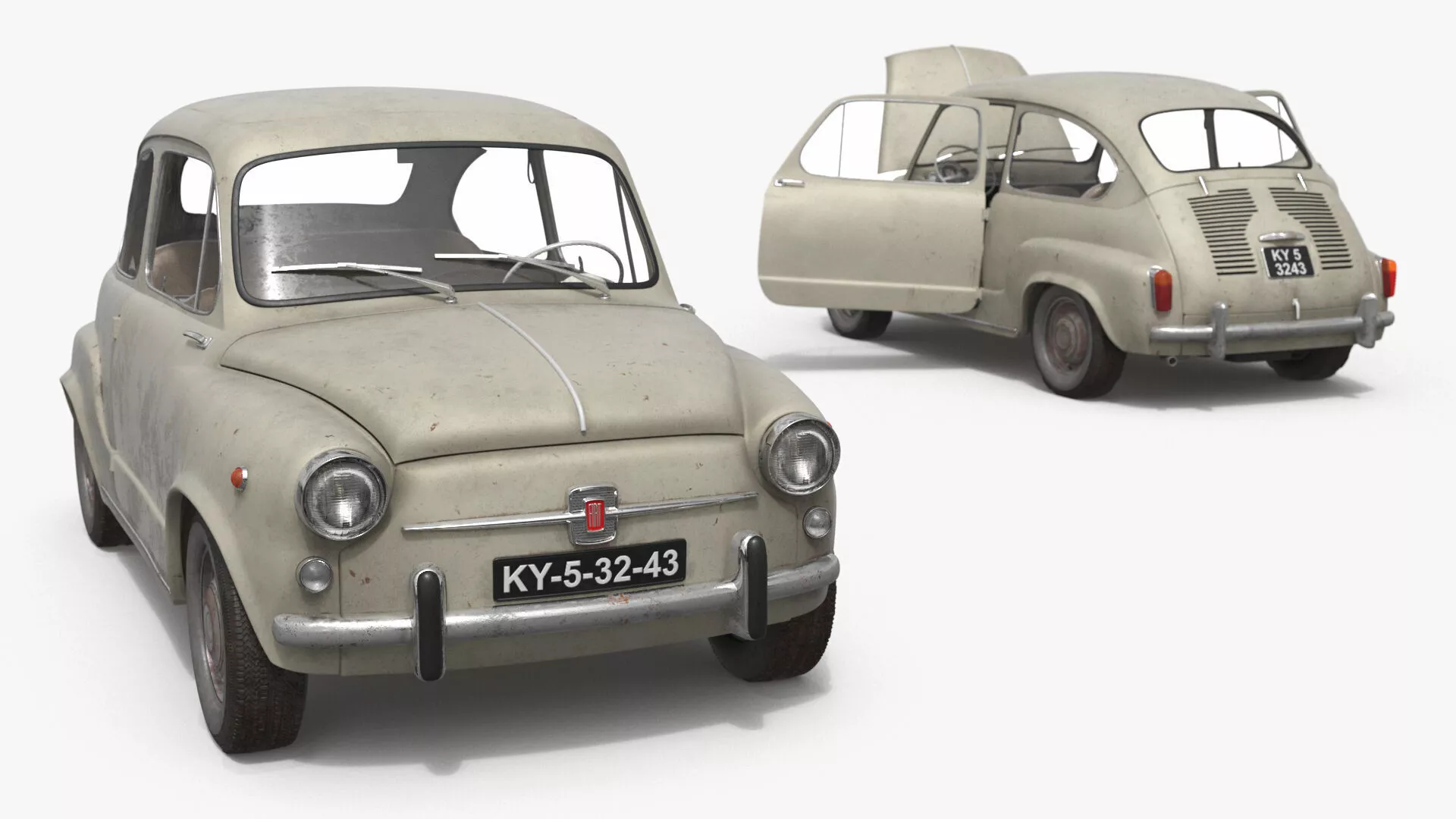 Old Fiat 600 Car Faded Beige Rigged for Maya 3D model