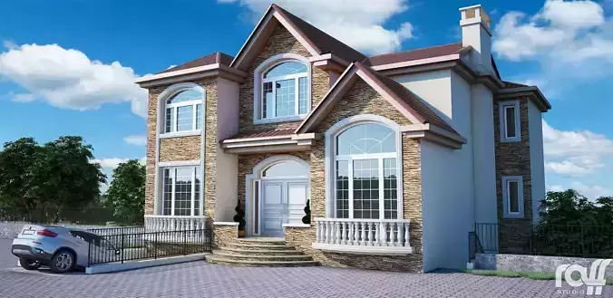 Villa house design Low-poly 3D model