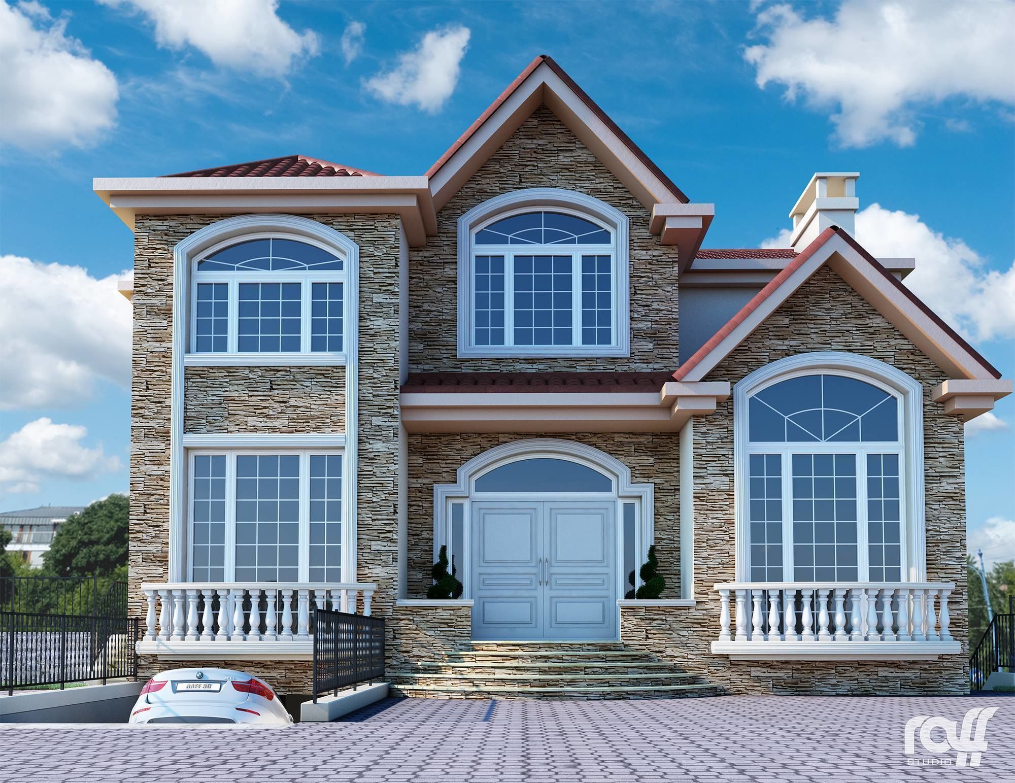 Villa house design Low-poly 3D model_1