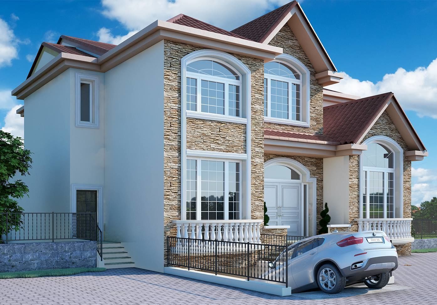 Villa house design Low-poly 3D model_2