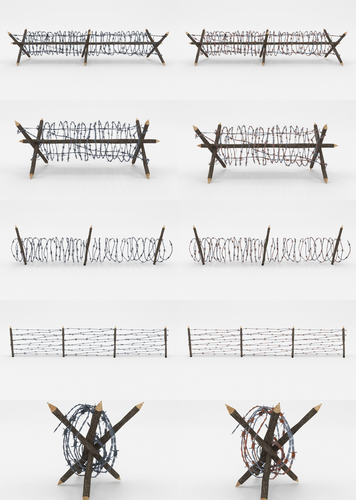 Lowpoly Barb Wire Obstacle Collection Low-poly 3D model
