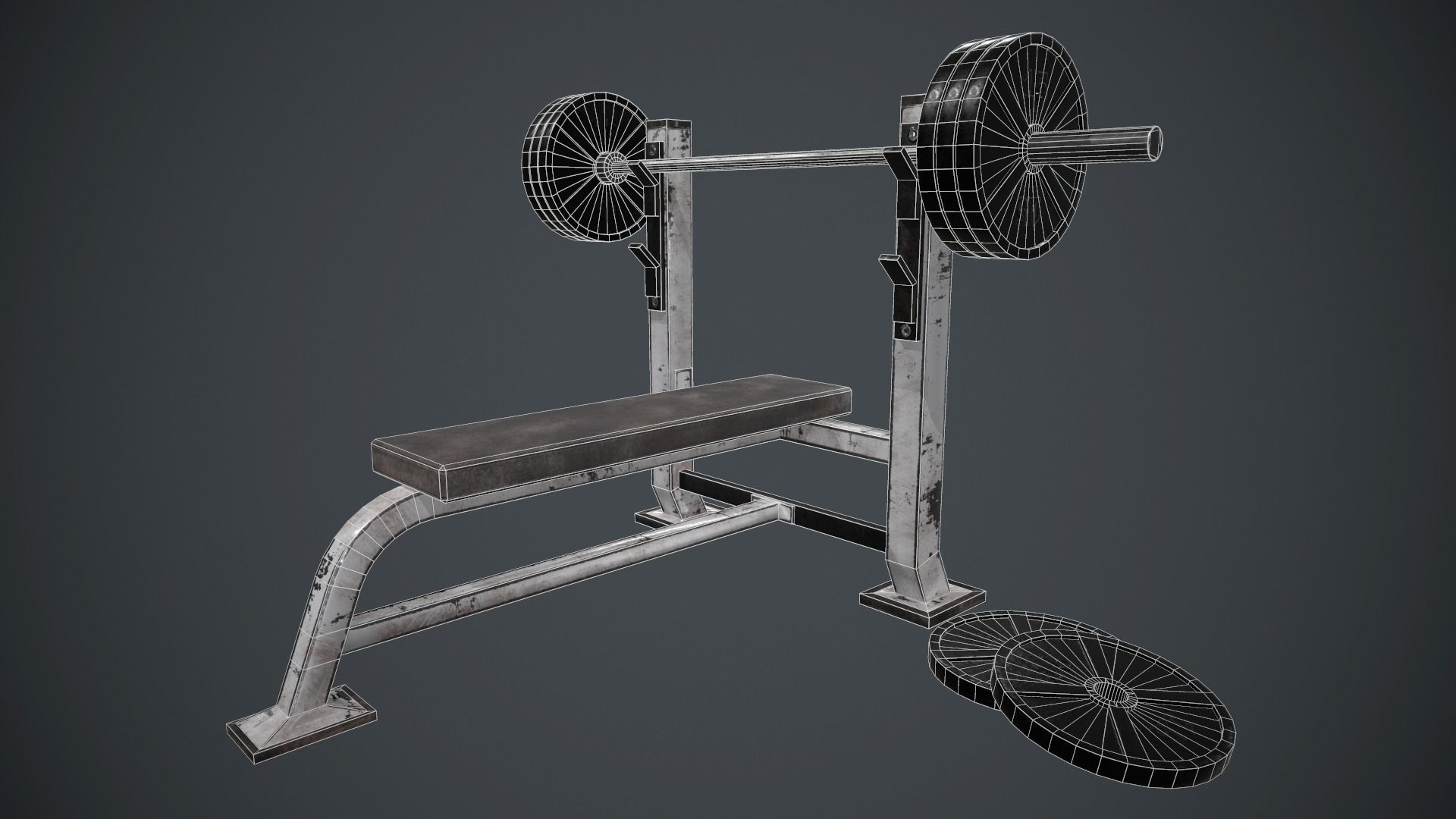 Weight Bench PBR Game Ready Low-poly 3D model_11