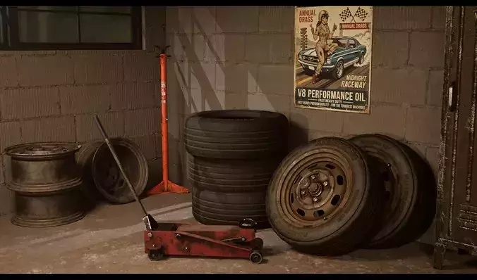 Auto Lift And Wheel Service Pack Low-poly 3D model