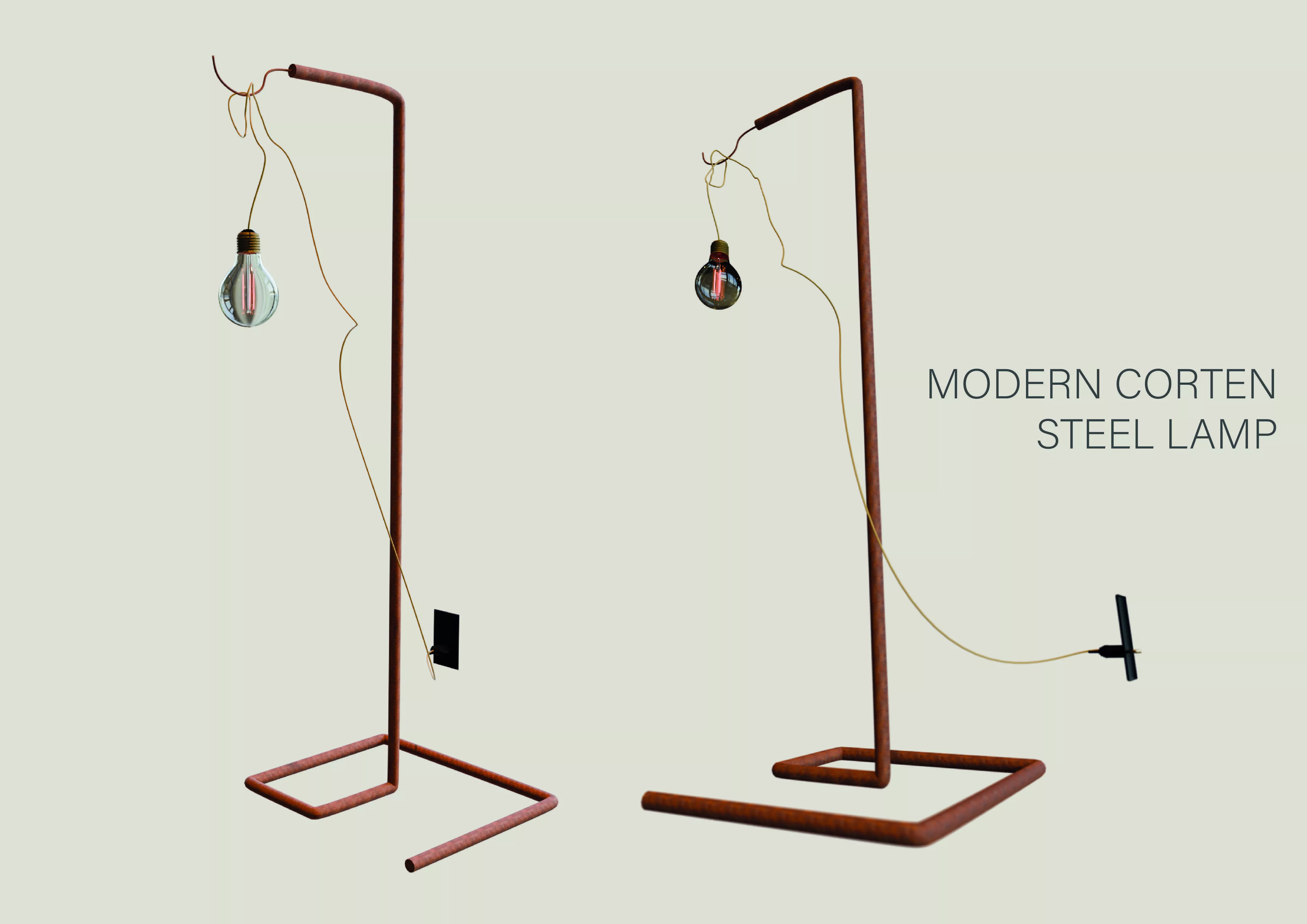 Modern rusted steel lamp furniture with vintage light bulb 3D model