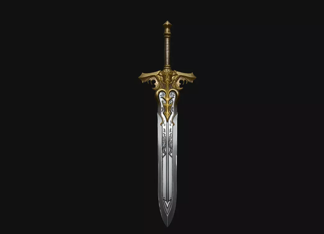 A medieval sword with gold details for your project 3D print model