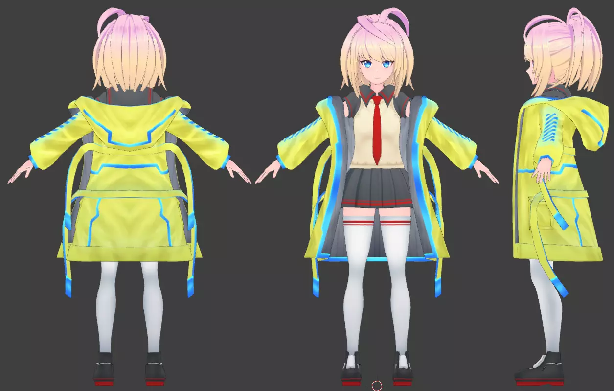 3D Anime School Girl with Jacket Low-poly 3D model