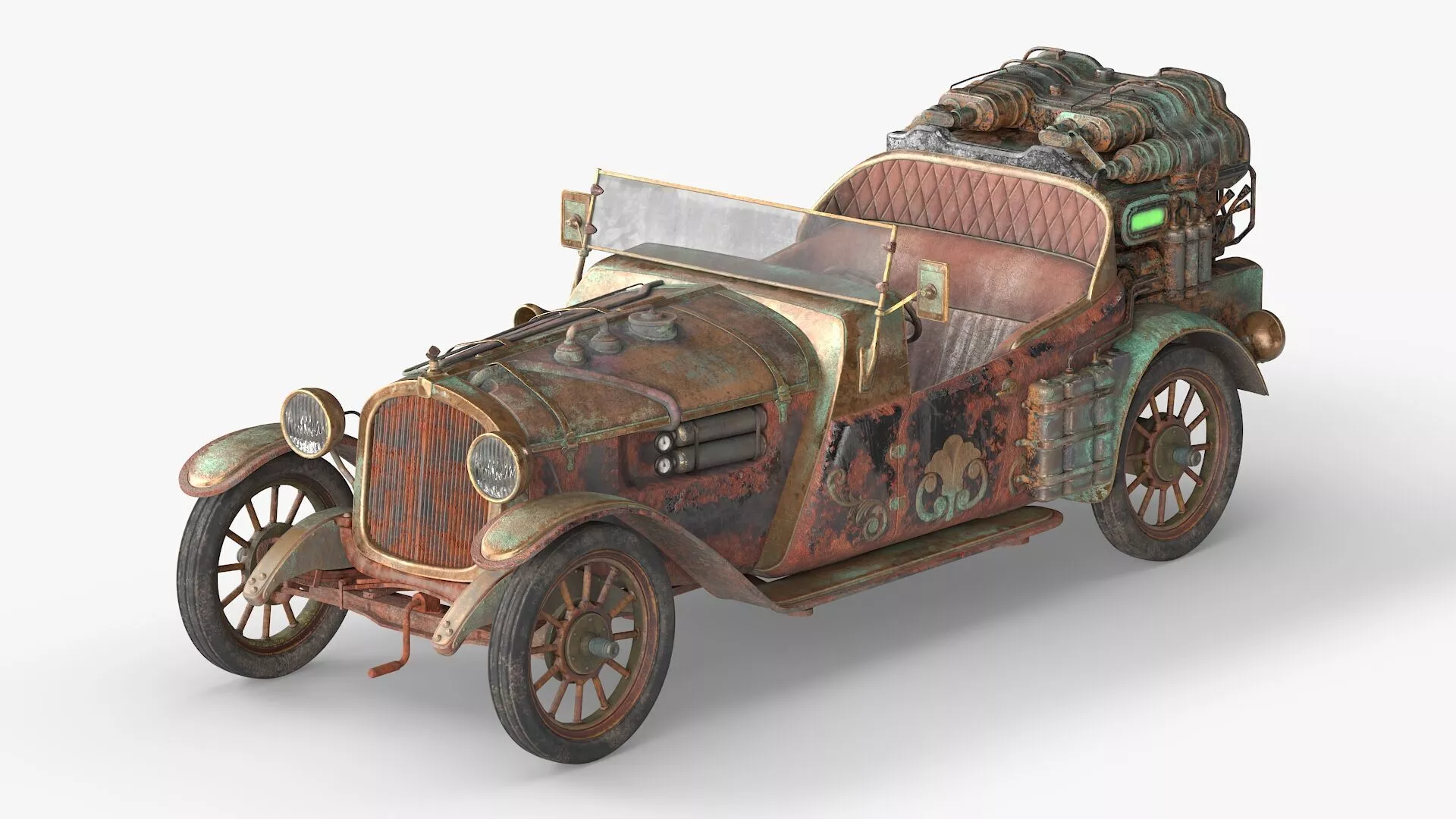 Rusty Old Steampunk Convertible Rigged for Cinema 4D 3D model