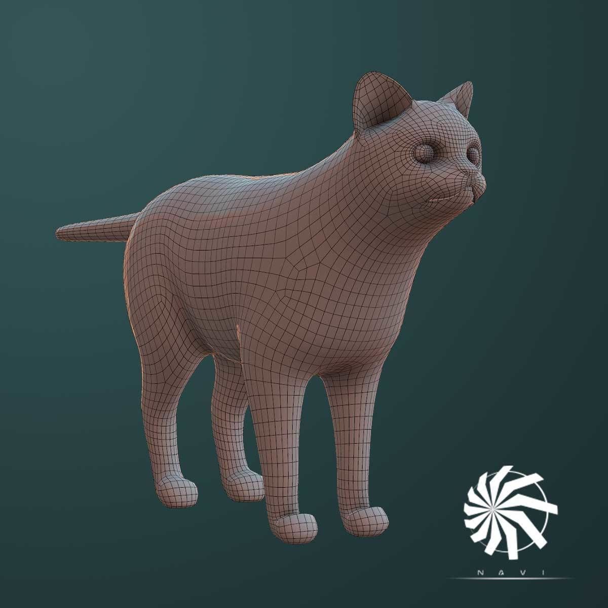 Cat - British  Silver Tabby - Young Kitten - Rigged Custom Low-poly 3D model_4