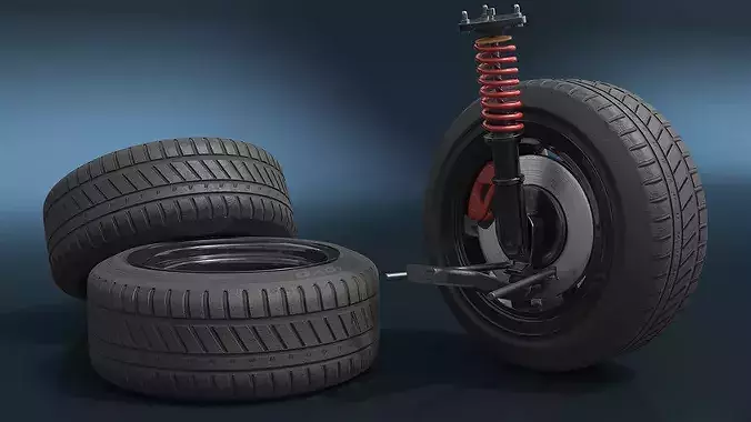Car Tire Toyota AE86 with Suspension System 3D model 6