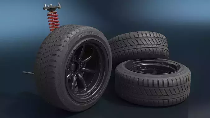 Car Tire Toyota AE86 with Suspension System 3D model 5