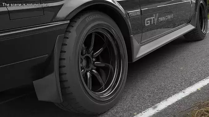 Car Tire Toyota AE86 with Suspension System 3D model 3
