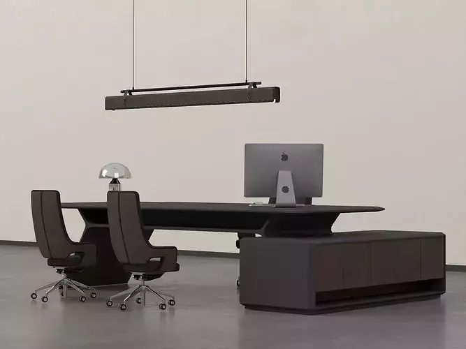 Modern Executive Conference Desk and Chairs Set  Low-poly 3D model 6