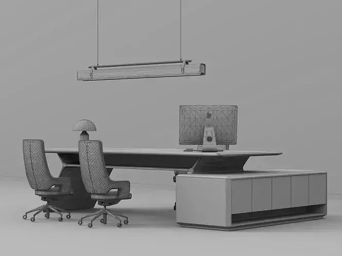 Modern Executive Conference Desk and Chairs Set  Low-poly 3D model 7
