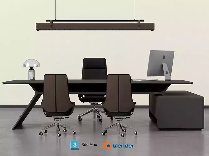 Modern Executive Conference Desk and Chairs Set Low-poly 3D model