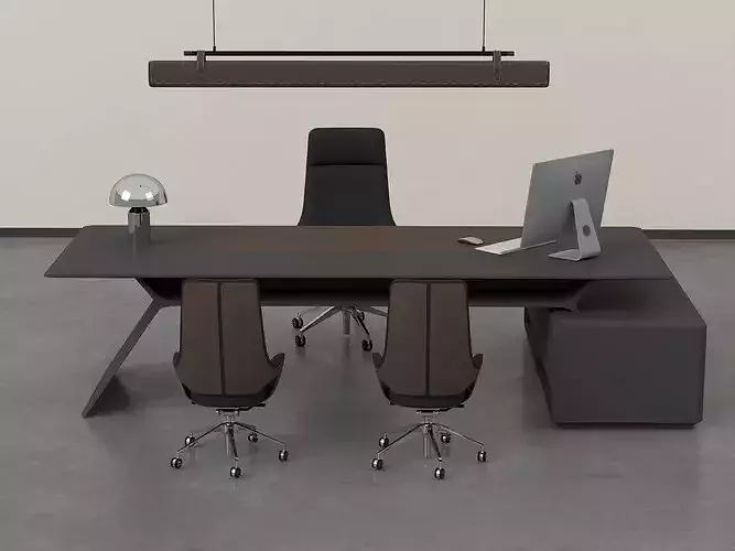 Modern Executive Conference Desk and Chairs Set  Low-poly 3D model 4