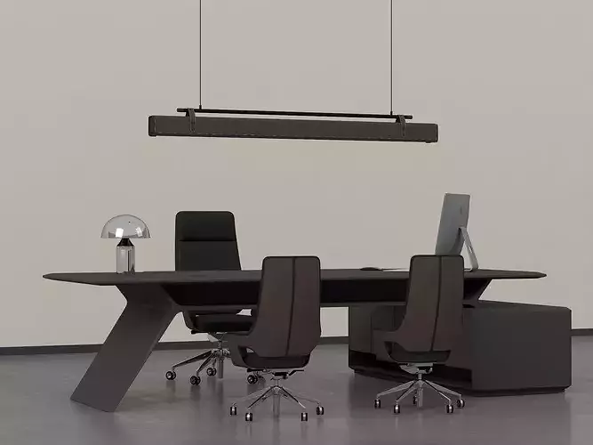 Modern Executive Conference Desk and Chairs Set  Low-poly 3D model 2
