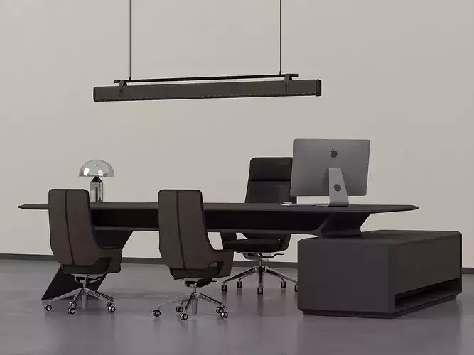 Modern Executive Conference Desk and Chairs Set  Low-poly 3D model 3