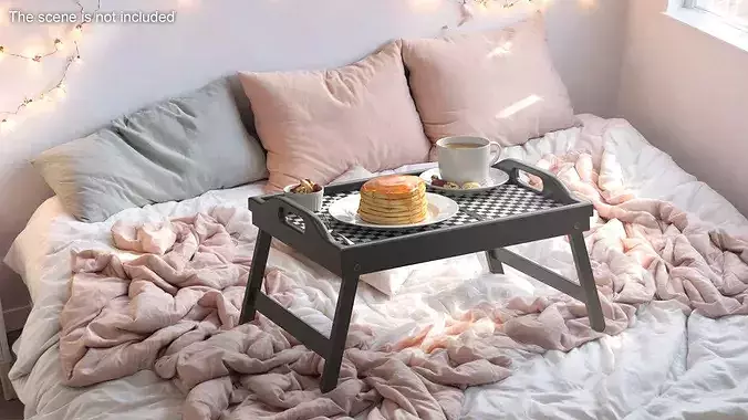 Breakfast on Folding Bed Tray Table 3D model 3