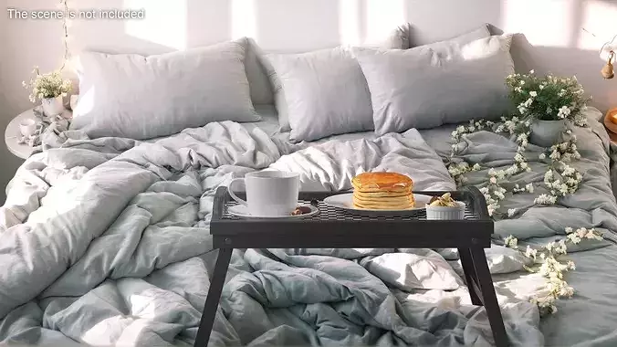 Breakfast on Folding Bed Tray Table 3D model 5