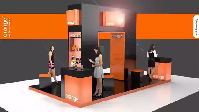 Orange Mobile exhibition display stand for trade show 3D model