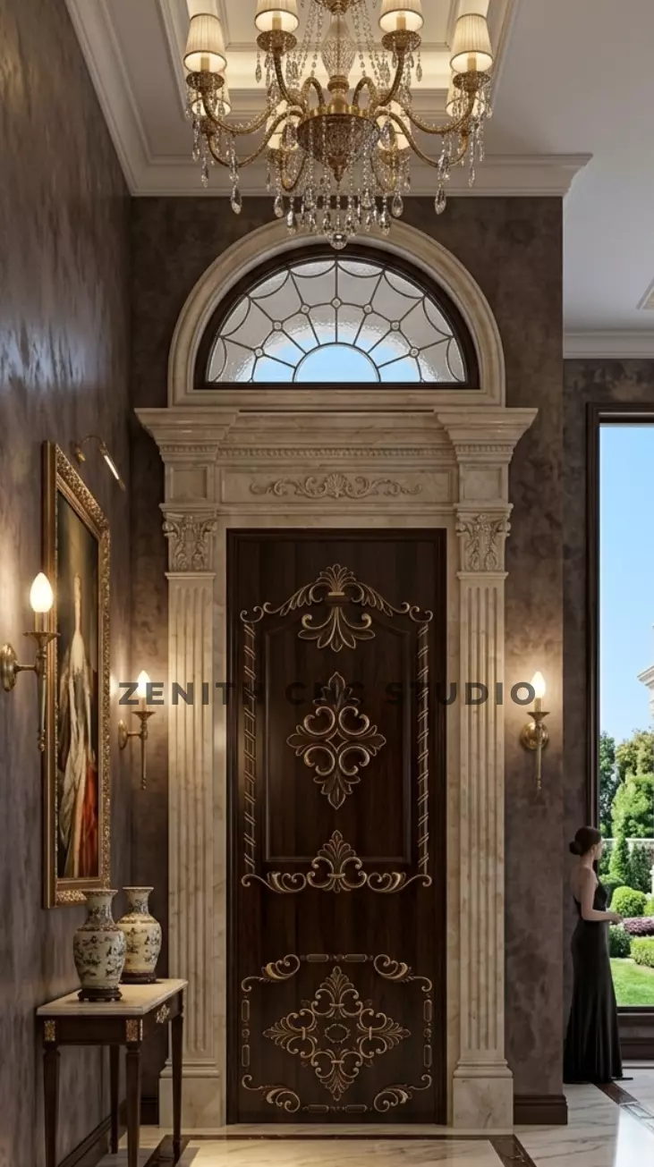 Luxury Royal Classic Wooden Door with Arch 3D Relief 3D print model