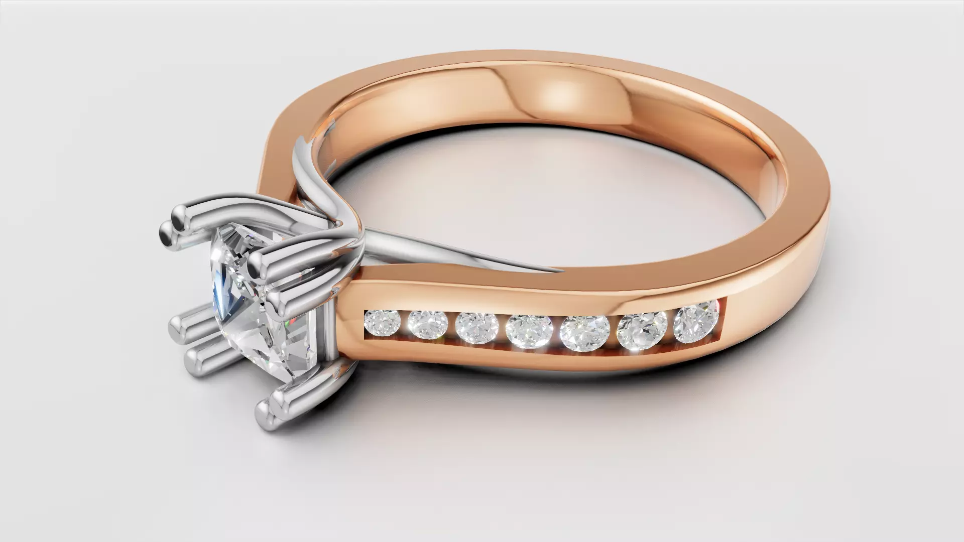 Cathedral style Princess diamond channel setting ring STL 3D Free 3D print model