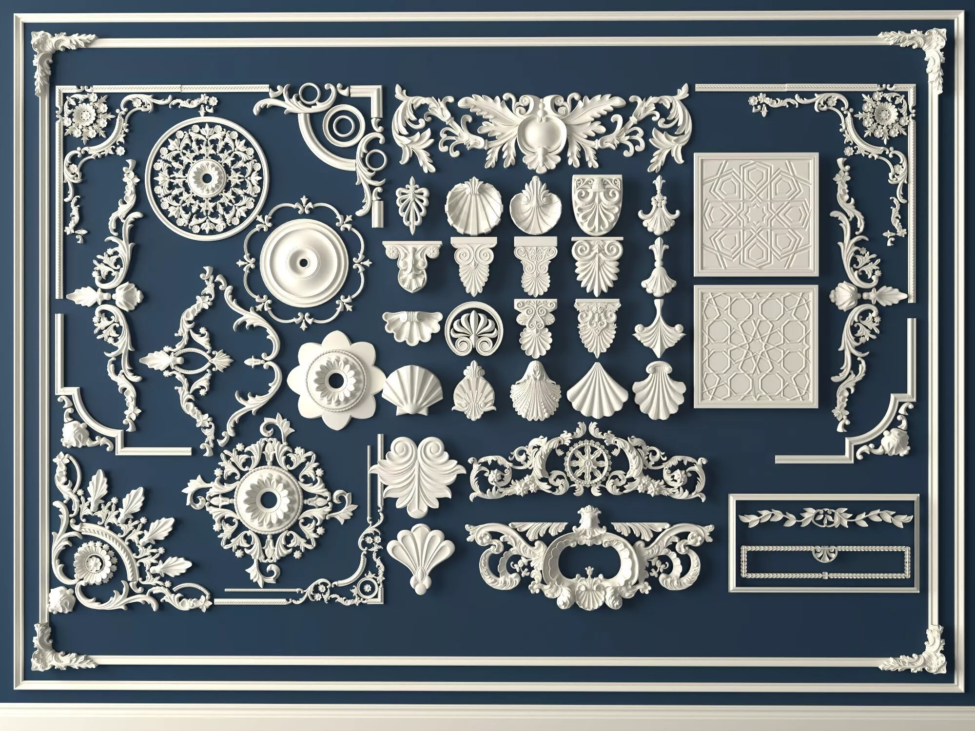 Ornate Classical White Plaster Ornaments Collection Low-poly 3D model
