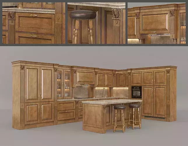 Classic Luxury Kitchen Interior with Island 3D model