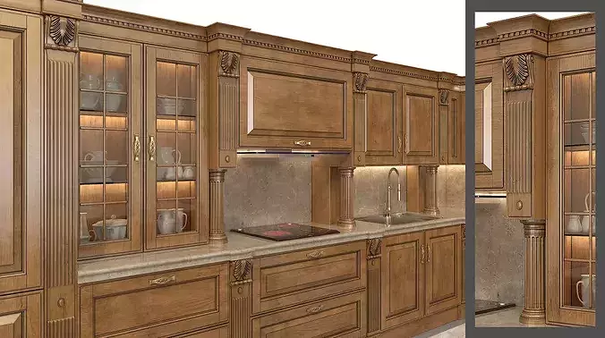 Classic Luxury Kitchen Interior with Island 3D model 6