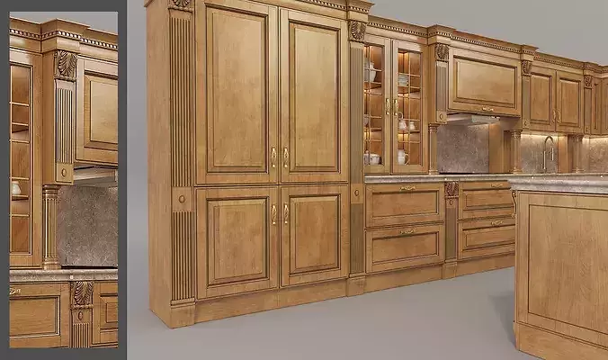 Classic Luxury Kitchen Interior with Island 3D model 2
