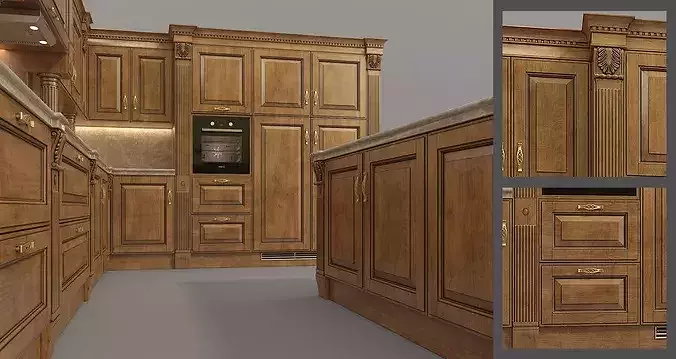 Classic Luxury Kitchen Interior with Island 3D model 5